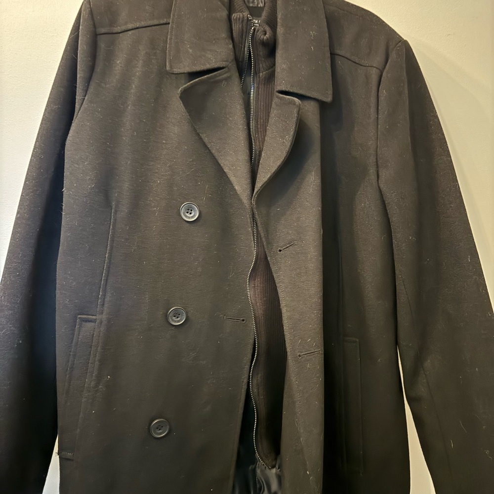 Kenneth Cole Black Pea Coat with Classic Structure and Warm Fabric